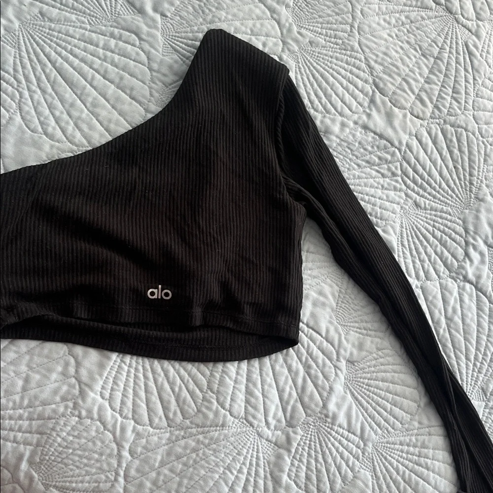 ALO Yoga Black Ribbed One-Shoulder Crop Top
